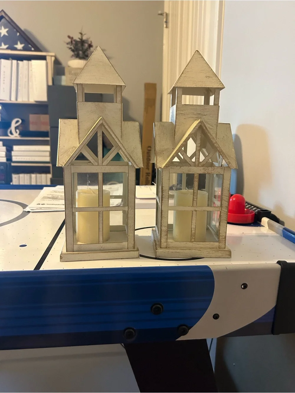 Rustic White metal Lanterns Pair - Home Accents